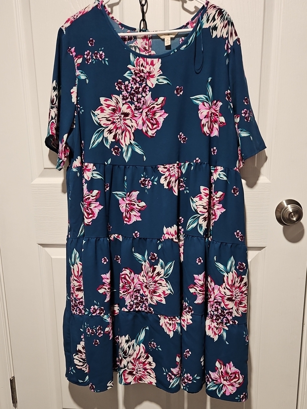 Terra & Sky Teal Tiered Midi Dress with Pink Floral